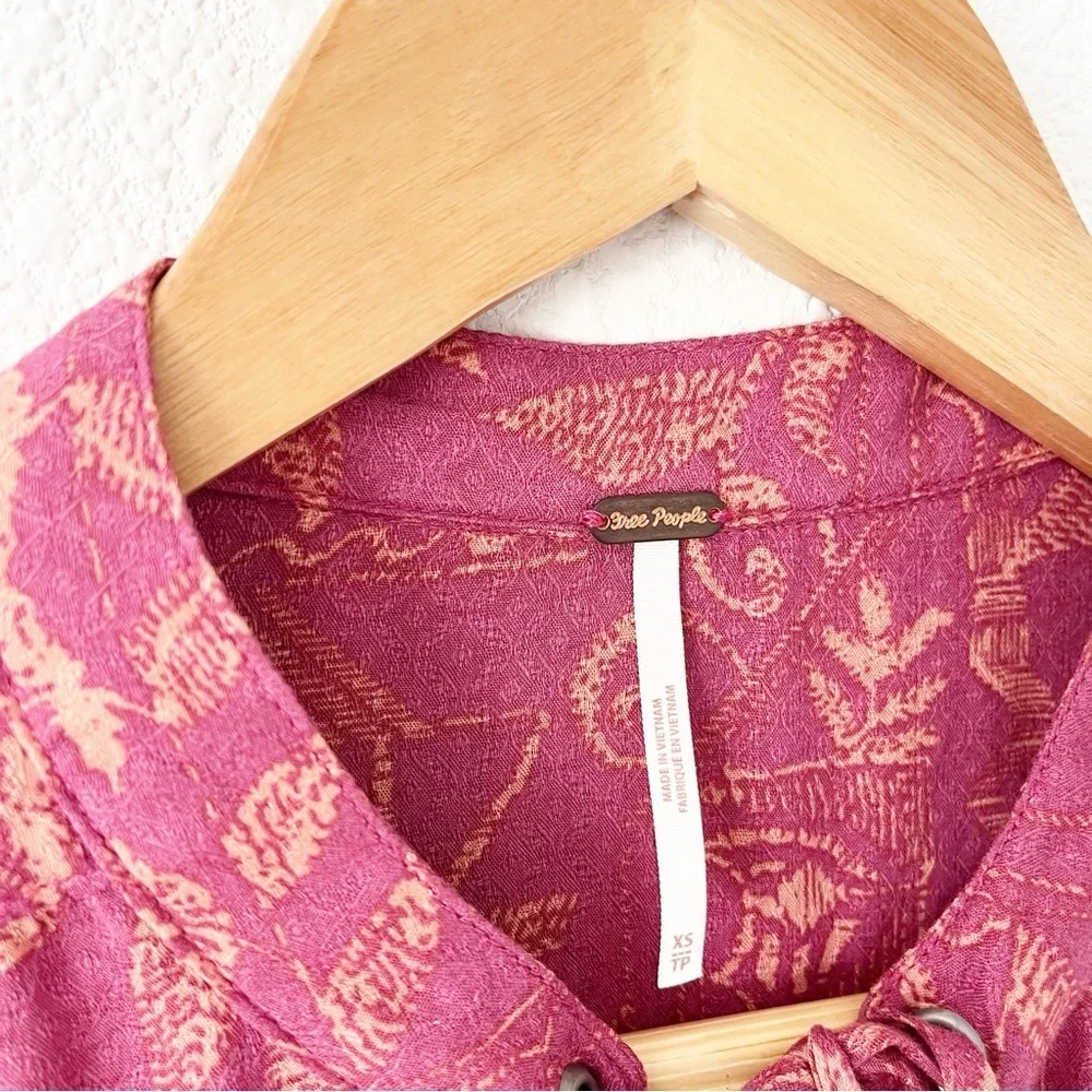 Free People Mia Long Sleeve Tunic Blouse in Rouge Combo